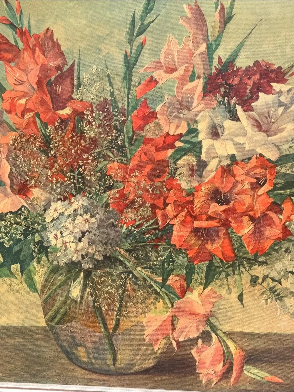Floral Bouquet Wall Art Print in Coral and Pink - signed